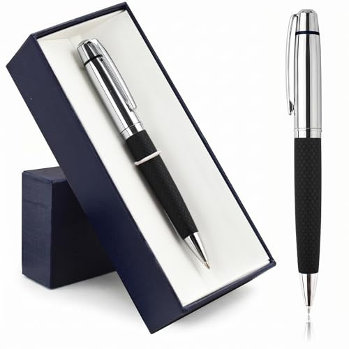 ANCOLOFIS Stylo à bille personnalisé - Coffret cadeau - Stylo de luxe en cuir synthétique gravé avec votre message ou nom