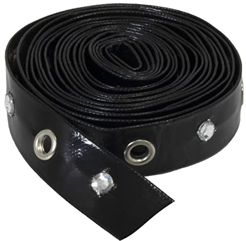 AERZETIX - C60704 - Strip band i konstläder, metallöljetter, falska stenar - 2 meter x 16mm - Färg: svart - för skräddarsy kläder förtjänar kreativ tidsfördriv dekoration