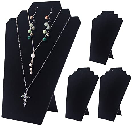 Coward 4Pcs/Set Black Necklace Earring Jewelry Set Display Stand, Foldable Black Velvet Necklace Bust Easel Chain Necklace Holder Organizer Rack for Home or Store Show