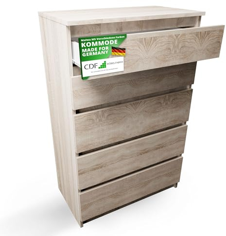CDF Commode 5 Tiroirs Commode Chambre Chêne Sonoma Meuble Armoire de Rangement Spacieux pour Salon Bureau Spacieuse et Design Moderne Facile à Installer 40x70x109,5 cm Meuble à Vêtements