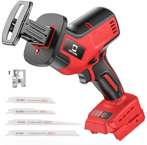 Cerycose Cordless Brushless Reciprocating Saw, Compatible with Milwaukee 18V Batteries, Tool-Free Blade Change, Includes 4 Saw Blades for Wood, Metal & PVC Cutting (Battery Not Included)