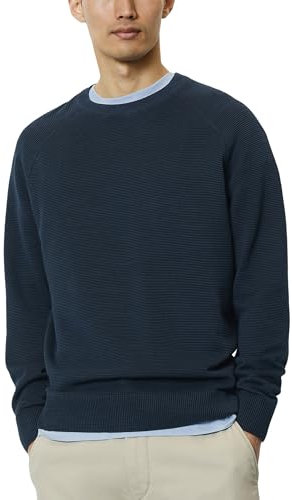 Marc O'Polo Herren Strickpullover aus Bio-Baumwolle Langarm, Blau (Dark Navy), M