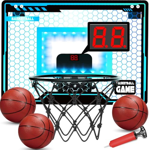 Folimix Canestro Basket da Camera, Canestro Basket Bambini con LED, Elettronico Punteggio Record e 3 Palla da Basket, Mini Canestro Basket per Ragazzi Ragazze 5-12 Anni, Regalo Natale per Compleanno