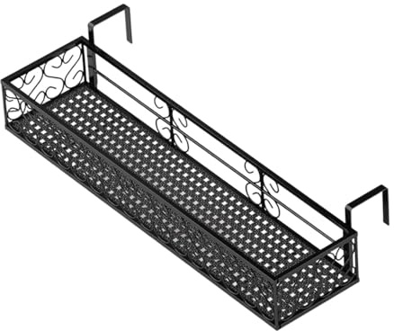 Baoblaze Supporto per Piante con Cestino per fioriera con ringhiera sospesa, ripiano per fioriera con ringhiera in Ferro, portavasi per Balcone con Recinzione, 80 cm