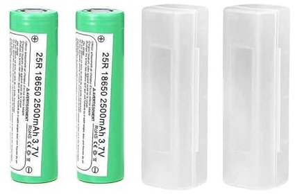 Baterías de Litio Pilas Recargables 2500mAh - 20A - 3.7v | Parte Superior Plana - Positivo Plano | - Linternas, mandos, videoportero con 2 Fundas Protectora plástica (2 Celdas 18650 Flat Top)