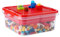 OGANAZI Plastic Building Block Bricks Storage Box Containers with Sorting Tray and Building Plate Lid for Interlocking Building Accessories, Lego Box Lego Storage, Lego Head Storage, 24*24*11cm, Red