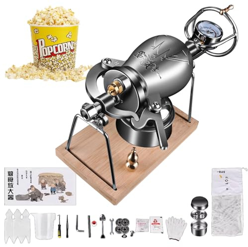 Popcornmaskin popcornmaskin, rostfritt stål handkanon matförstärkare för familjesammankomster fest kul – värme och göra popcorn