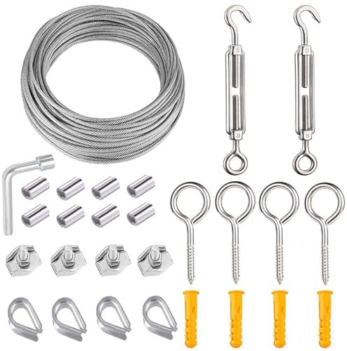 Xyxu Garden Wire for Climbing Plants, 15m 2mm PVC Coated Stainless Steel Heavy Duty Metal Cable Catenary Fence Wire Rope Trellis Kit with M5 Turnbuckles Wires Tensioner, Vine Eyes for Climbing Plants