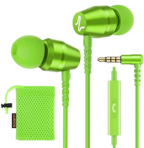 Ludos OMNITONE Wired Earbuds in-Ear Headphones, Earphones with Microphone, 5 Years Warranty, Noise Isolation Corded for 3.5mm Jack Ear Buds for iPhone, iPad, Samsung, Laptop, Gaming, Sports - Green