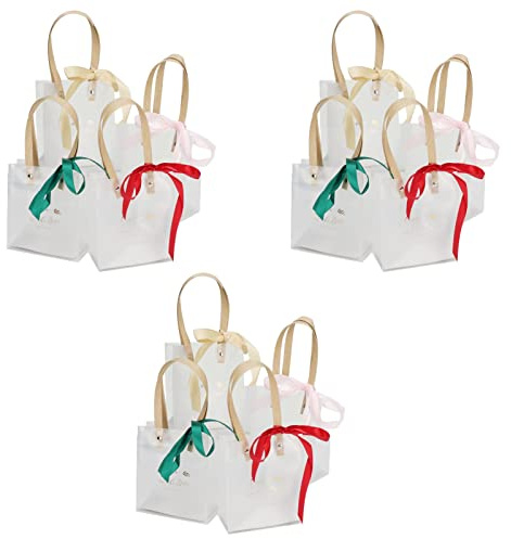 Vomeko 12st genomskinliga presentpåsar med handtag Återanvändbar frostad plast, små återanvändbara presentpåsar, Tote Boutique-påsar, Vita frostade plastpåsar, för butiksfester