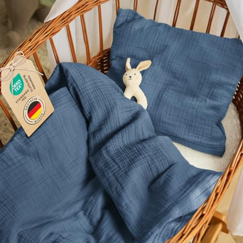 Laleni Babysängkläder 80x80 cm i Musslinbomull med Örngott 35x40 cm – OEKO-TEX Certifierad – Månljusblå