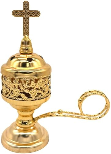 Brûleur d'encens en métal avec croix, aromathérapie, décoration d'église grecque orthodoxe (#1)