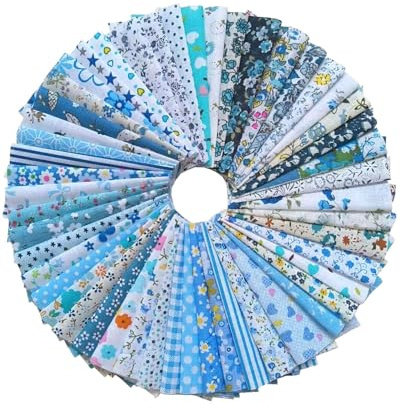 TPZORJX 50pcs Tissus Coton Couture, Lot De 10 * 10cm Mixtes Textile Tissu CarréS, NoëL Patchwork Coton Tissus, Pour Matelassage, Bricolage, Artisanat, Scrapbooking, scène miniature(Bleu)