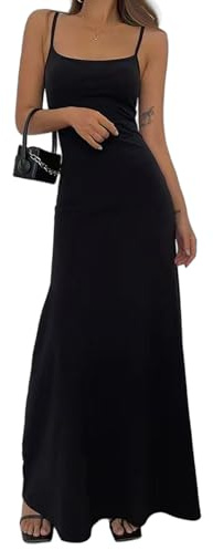 Kxydlww Vestito Lungo Donna Spaghetti Strap Senza Maniche Aderente Casual Abito Lunghi Sexy Senza Schienale Bodycon Maxi Abiti Estivo Elasticizzato Vestiti da Festa per Cocktail Cerimonia Discoteca