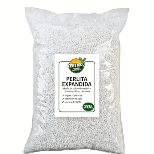 Fertigoo Perlita para Plantas 25L | Granulometria Gruesa 3-6mm | Sustrato Ligero de Jardineria Que Mejora Drenaje y Aireación en Macetas, Semilleros, Esquejes, Horticolas, Suculentas y Cactus.