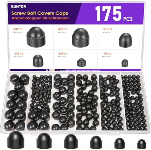 175 Stücke Abdeckkappen für Schrauben und Muttern, BUNTOR Schraubenabdeckung Schwarz, M3/M4/M5/M6/M8/M10 Kunststoff Dome Mutternschutzkappen, Schutzkappen für Schrauben, Muttern, Bolzen