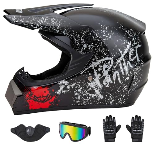 CARTMAN Adult Dirt Bike Helmets Motocross ATV Dirtbike Offroad Full Face Motorcycle Helmet, DOT Approved Matte Black with Spray Paint Design, X-Large