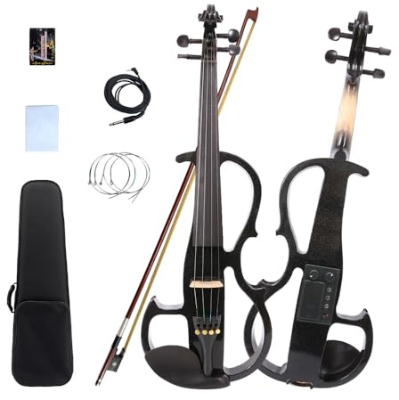 Conboxus Electric Viola Full 4/4 Size, Silent Practice Viola, Solid Wood Metallic Electric Violas with Ebony Fittings, Beginner Kit for Adults Teens (black 4)