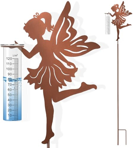 Optyuwah Regnmätare för trädgård, regnmätare, trädgårdsuttag, trädgårdsdekoration, 110 cm, med stång, regnvattenmätning, för innergård, gräsmatta, steg, terrass