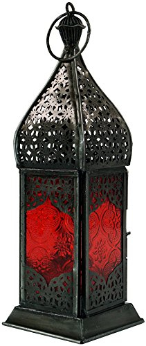 Guru-Shop Metallo Orientale / Lampada di Vetro in un Design Marocchino, Vento Leggero in 5 Colori, Rosso, Ferro, Colore: Rosso, Candela Decorativa, Contenitori di Candela