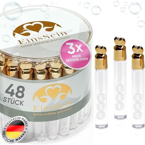 EinsSein 48x Wedding Bubbles Love Tube box gold high gloss soap bubble favours guests kids tubes heart wands tube favors party weddings baptism mini bottle glasses cake diamond 48 60 50 96 pack