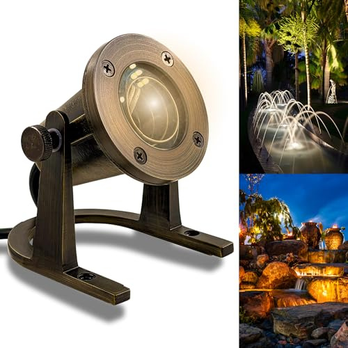 MIK Solutions Underwater Light 172 - Solid Brass Underwater Pond Lights LED Submersible Waterfall Pool Pond Fountain Lighting Long Lasting IP 68 Waterproof Lighting with Connectors (No Bulb)