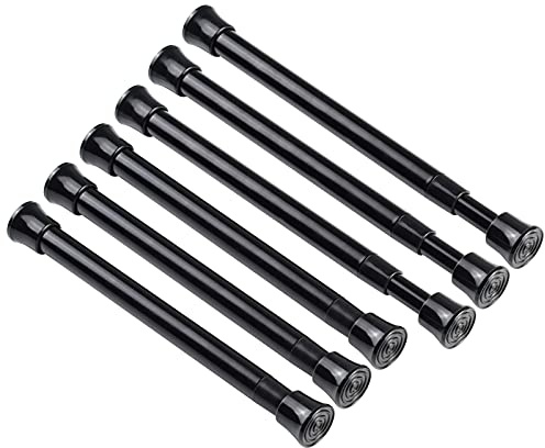 KXLife, 6 Pack Black Small Curtain Pole with Tension Spring 19-29cm No Drilling Required Adjustable Short Tension Rod for Windows Cupboards Closets