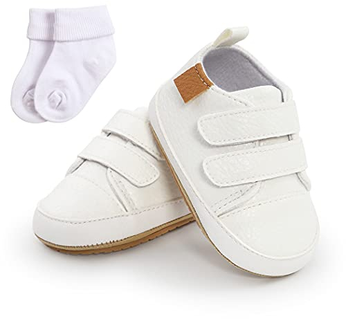 Sehfupoye Baby Mädchen Jungen Turnschuhe Kleinkind PU Leder erste Walking Schuhe Kleinkind Neugeborenes Prewalker Turnschuhe für 12-18 Monate mit Socke