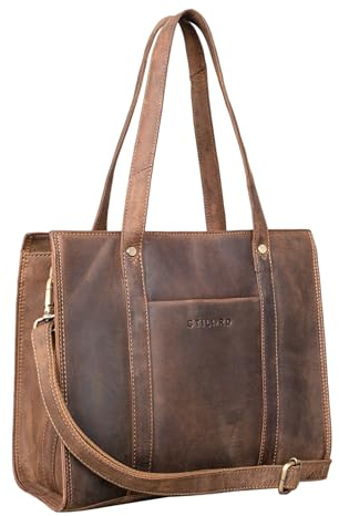STILORD 'Ariana' Shopper Business Damen Leder Businesstasche Frauen Tote Bag Handtasche Arbeitstasche Bürotasche Vintage Elegant Echtleder, Farbe:mittel - braun