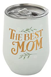 Pearhead The Best Mom Stainless Steel Wine Tumbler with Press-in and Slide Locking Lid, Cute Motherhood Stemless Wine Glass Tumbler Mug, New Mom Accessory, 12oz