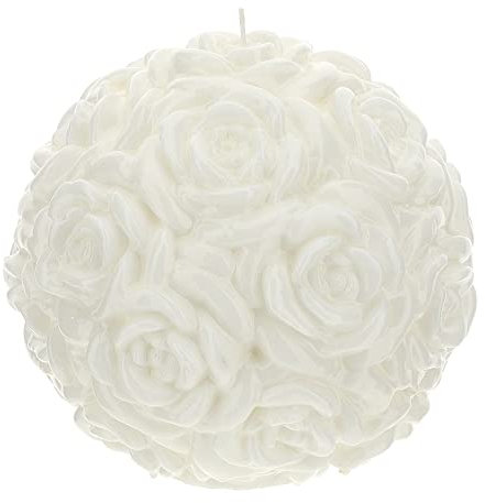 HERVIT Vela pequeña esfera rosas vela decorativa cera lacada blanca Ø20 cm