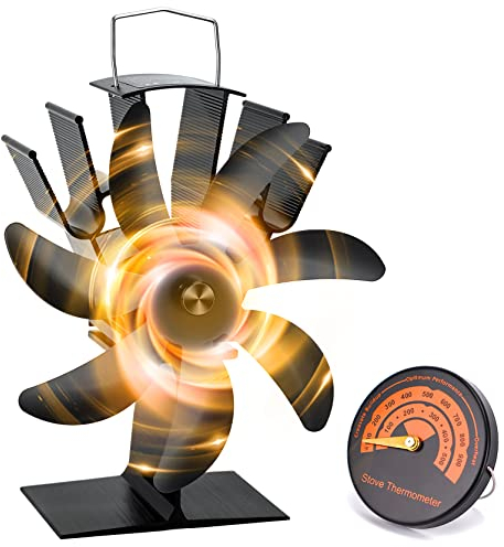 SOPPY Wood Stove Fan, 7-Blade Upgraded Fan for Fireplace Wood Burning Stove, Eco-Friendly Heat Circulation - Black