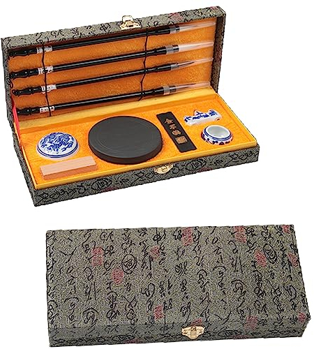 10 Piezas Juego de Pinceles de Escritura para Caligrafía China, Kit de Tinta de Papel, Accesorios de Escritura, Suministros de Regalo para Estudiantes Principiantes, Pintura de Paisaje de Tinta（Gris）