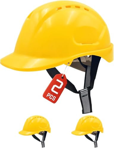 Mustbau 2 PCS Casque de Chantier, Casque Protection de Construction avec Sangle 6 Points, 52 à 66cm Tour de tête réglable, Très Respirant pour Hommes, Femmes - Jaune