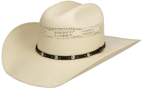 Stetson Ranson Western Vented Toyo Stråhatt Damer/Herrar - westernhatt sommarhatt cowboyhatt med läderband Sommar Vår-sommar - XL (60-61 cm) vit
