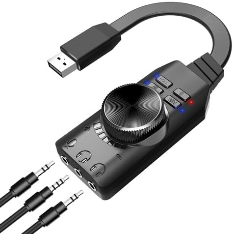 Tarjeta de sonido externa, tarjeta de sonido envolvente virtual 7.1 para PC con control de volumen, adaptador de auriculares USB, audio USB sin controlador para juegos, League of