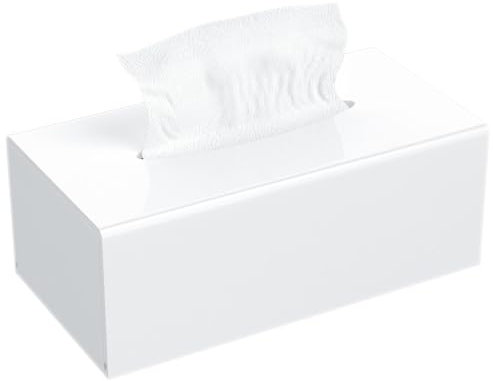 AITEE Acryl Kosmetiktücherbox: 25×13×9 cm Weiß Tücherbox mit Magnetabdeckung für Esszimmer Badezimmer Schlafzimmer Büro Couchtisch Auto