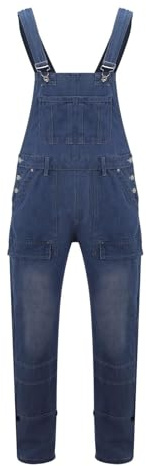 Salopette in denim per uomo casual leggero versatile tuta da uomo bretelle in denim moda semplice tasca jeans larghi, Blu scuro, 3XL