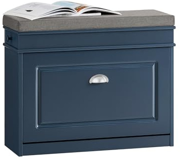 SoBuy Cassapanca Scarpiera Regolabile - Scarpiera Salvaspazio Slim da Ingresso - Panca Contenitore con Cuscino per Casa, Camera, Corridoio, L75xP24xA52cm, Blu, FSR82-L-B