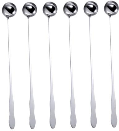 PHENOFICE 6 Cucchiai in Acciaio Inossidabile Manico Mescolare Cucchiai A Testa Rotonda Per Ghiaccio E Cocktail