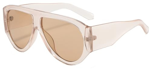 LJCZKA Retro överdimensionerade solglasögon för dam herr pilot tjock ram vintage oval kuvert skyddsglasögon UV400, Ljusbrun champagne, 60/13