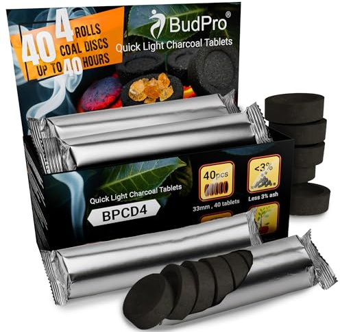 Quick Light Charcoal Tablets 33mm – 40 Tablets (4 Rolls) Fast Lighting Charcoal Discs for Incense, Resin, Frankincense & Bakhoor