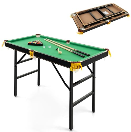 COSTWAY Mesa de Billar Plegable con Accesorios, Mesa de Billar Portátil con 2 Tacos, 2 Tizas, 16 Bolas, Triángulo y Cepillo para Toda la Familia, Niños y Adultos, 122 x 64 x 78 cm (Verde)