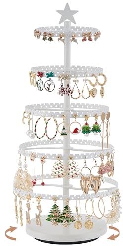 Lolalet Soporte para Pendientes, Organizador Exhibidor Holder Jewelry Stand Rotativo para 100 Pares de Aretes -Blanco