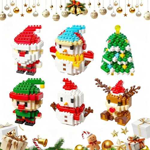 Lamvpiny Santa Claus Design Building Blocks Set, 6 Pack Christmas Theme Building Block Set, Christmas Building Blocks, DIY Stocking Stuffers Christmas Tree