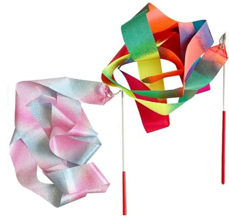 DSFIHJO Klassiskt och konstnärligt gymnastiskt dansband (1/2 st, 2 m) med glittrande glitterpinne, scentillbehör (2 st rosa-färg)