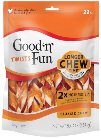 Good 'n' Fun Twists Long-Lasting Dog Treat Made With Real Protein, 22 Count