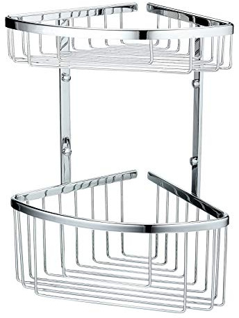 Kibath 420031 Ducha o bañera ACO Doble. Diseño de Esquina para Aprovechar el máximo Espacio. Cestas de Gran Capacidad para Poner Botes de Gel, champú. Fabricada en latón, Cromo Brillo