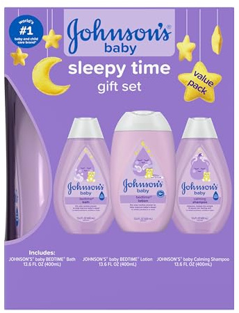 Johnson's Baby Sleepy Time Gift Set with Calming Bedtime Bath, Bedtime Lotion & Calming Shampoo, Baby Bedtime Essentials with Relaxing NaturalCalm Aromas, Hypoallergenic, 3 Items