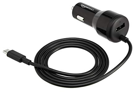 Amazon Basics Kfz-Ladegerät, USB-C (18 W) mit Stromversorgung und USB-A (12 W), mit Kabel, Schwarz